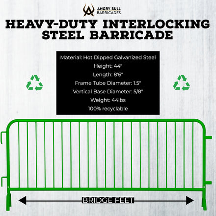 Heavy Duty Interlocking Steel Barricade, 8.5 Ft. - Angry Bull Barricades