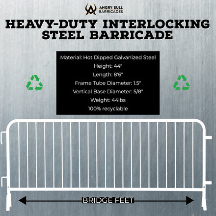 Heavy Duty Interlocking Steel Barricade, 8.5 Ft. - Angry Bull Barricades