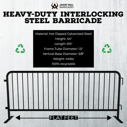 Heavy Duty Interlocking Steel Barricade, 8.5 Ft. - Angry Bull Barricades