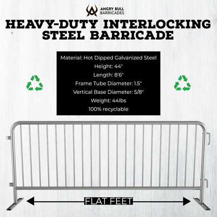 Heavy Duty Interlocking Steel Barricade, 8.5 Ft. - Angry Bull Barricades