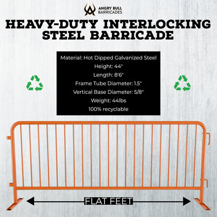 Heavy Duty Interlocking Steel Barricade, 8.5 Ft. - Angry Bull Barricades