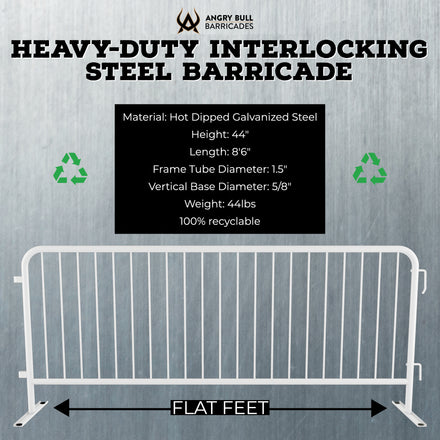 Heavy Duty Interlocking Steel Barricade, 8.5 Ft. - Angry Bull Barricades