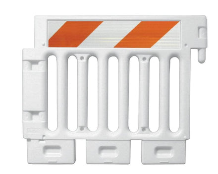 White ADA Pedestrian Barricade with reflective tape