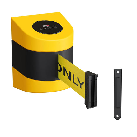 CCW Series WMB-230- Wall Mounted Retractable Belt Barrier With Yellow Fixed ABS Case- 20, 25 & 30 Ft. Belts