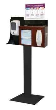 Floor Stand Dispenser: Earloop face covers, Facial tissue, and Hand Sanitizer