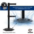 Outdoor Safety Retractable Dual Belt Barrier, Rubber Base, Black Post - Montour Line MSR630D
