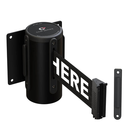 Wall Mounted Retractable Belt Barrier Fixed, Black Steel Case, 8.5 Ft. and 11 Ft. Belts - CCW Series WMB-120