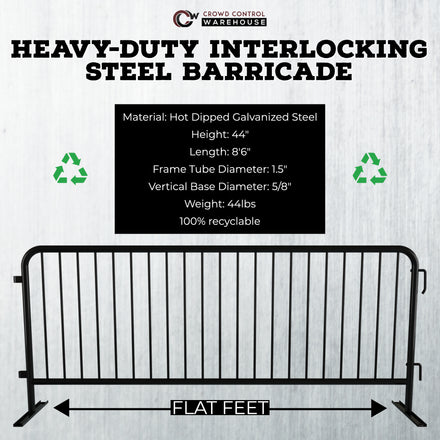 Heavy Duty Interlocking Steel Barricade, 8.5 Ft., Black - Angry Bull Barricades