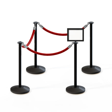 Post and Rope Stanchion Kit, Flat Top Posts, 6 Ft. Velvet Foam Core Rope and Sign Frame - Montour Line