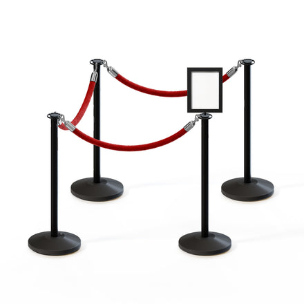 Post and Rope Stanchion Kit, Flat Top Posts, 6 Ft. Velvet Foam Core Rope and Sign Frame - Montour Line