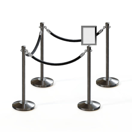 Post and Rope Stanchion Kit, Crown Top Posts, 6 Ft. Velvet Foam Core Rope and Sign Frame - Montour Line