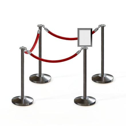 Post and Rope Stanchion Kit, Flat Top Posts, 6 Ft. Velvet Foam Core Rope and Sign Frame - Montour Line