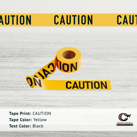 Caution Tape, 2.0 mil x 1000 Ft. x 3 Inch, Black Text Color - Trafford Industrial