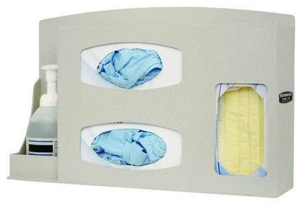 Wall Mounted Protective Dispenser: 1 box face covers, 2 Boxes of Gloves, Hand Sanitizer