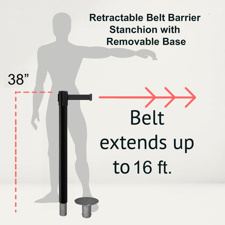 Retractable Belt Barrier Stanchion, Removable Base, 16 ft Belt - Montour Line MX650R