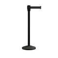 Retractable Belt Barrier Stanchion, Sloped Base, Black Powder Coated Post, 11 ft Belt - Montour Line M530