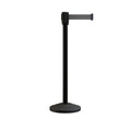 Retractable Belt Barrier Stanchion, Sloped Base, Black Powder Coated Post, 13 ft Belt - Montour Line M530