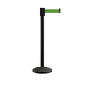 Retractable Belt Barrier Stanchion, Sloped Base, Black Powder Coated Post, 13 ft Belt - Montour Line M530