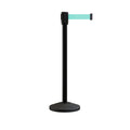 Retractable Belt Barrier Stanchion, Sloped Base, Black Powder Coated Post, 9 ft Belt - Montour Line M530