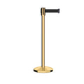 Retractable Belt Barrier Stanchion, Sloped Base, Polished Brass Post, 11 ft Belt - Montour Line M530