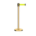 Retractable Belt Barrier Stanchion, Sloped Base, Polished Brass Post, 9 ft Belt - Montour Line M530