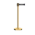 Retractable Belt Barrier Stanchion, Sloped Base, Polished Brass Post, 9 ft Belt - Montour Line M530