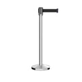 Retractable Belt Barrier Stanchion, Sloped Base, Polished Stainless Steel Post, 7.5 ft Belt - Montour Line M530