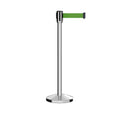 Retractable Belt Barrier Stanchion, Sloped Base, Polished Stainless Steel Post, 7.5 ft Belt - Montour Line M530