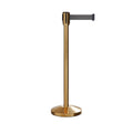 Retractable Belt Barrier Stanchion, Sloped Base, Satin Brass Post, 9 ft Belt - Montour Line M530