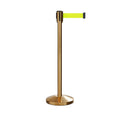Retractable Belt Barrier Stanchion, Sloped Base, Satin Brass Post, 13 ft Belt - Montour Line M530