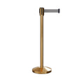 Retractable Belt Barrier Stanchion, Sloped Base, Satin Brass Post, 9 ft Belt - Montour Line M530