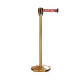 Retractable Belt Barrier Stanchion, Sloped Base, Satin Brass Post, 9 ft Belt - Montour Line M530