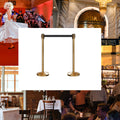 Retractable Belt Barrier Stanchion, Sloped Base, Satin Brass Post, 11 ft Belt - Montour Line M530