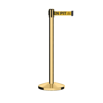 Retractable Belt Barrier Stanchion, Polished Brass Post, 7.5 Ft. Belt - CCW Series RBB-100