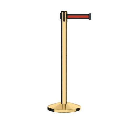 Retractable Belt Barrier Stanchion, Polished Brass Post, 11 Ft. Belt - CCW Series RBB-100