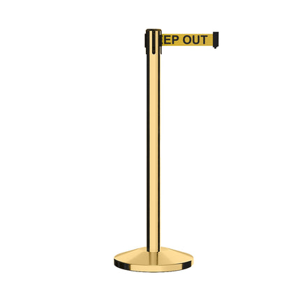 Retractable Belt Barrier Stanchion, Polished Brass Post, 9 Ft. Belt, - CCW Series RBB-100