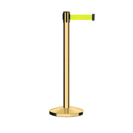 Retractable Belt Barrier Stanchion, Polished Brass Post, 11 Ft. Belt - CCW Series RBB-100