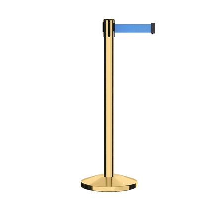 Retractable Belt Barrier Stanchion, Polished Brass Post, 11 Ft. Belt - CCW Series RBB-100