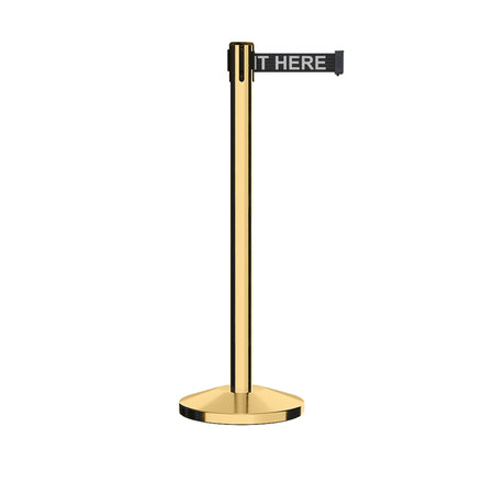 Retractable Belt Barrier Stanchion, Polished Brass Post, 7.5 Ft. Belt - CCW Series RBB-100