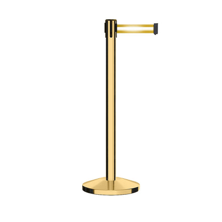 Retractable Belt Barrier Stanchion, Polished Brass Post, 9 Ft. Belt, - CCW Series RBB-100