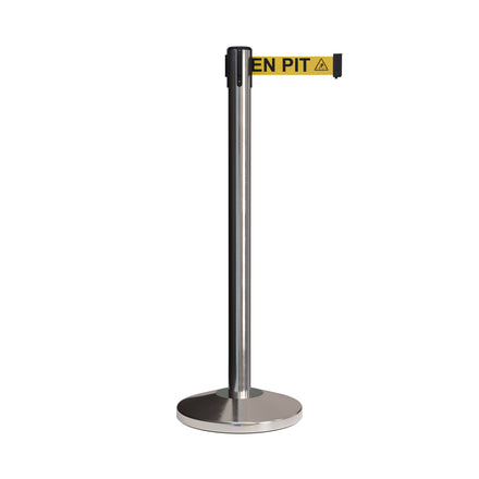 CCW Series RBB-100 Retractable Belt Barrier Polished Stainless Post - 12 Ft. Belt