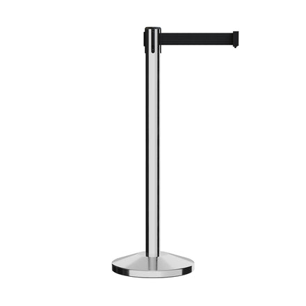 Retractable Belt Barrier Polished Stainless Post Stanchion, 9 Ft. Belt- Montour Line MLine 630