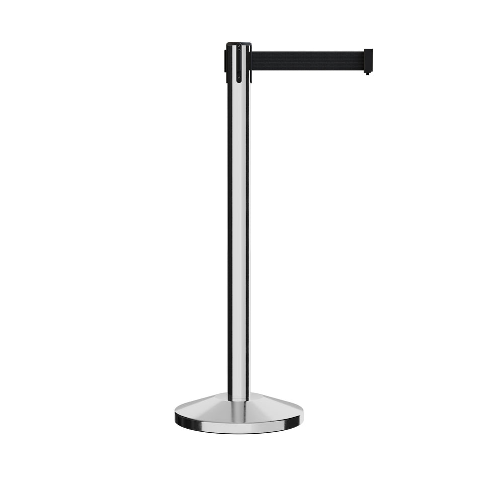 Retractable Belt Barrier Polished Stainless Post Stanchion, 11 Ft. Belt - Montour Line MLine 630