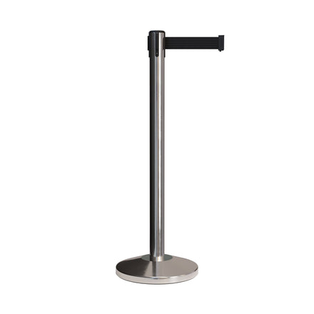 Retractable Belt Barrier Stanchion, Polished Stainless Post, 7.5 Ft. Belt - CCW Series RBB-100