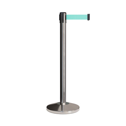 Retractable Belt Barrier Stanchion, Polished Stainless Post, 7.5 Ft. Belt - CCW Series RBB-100