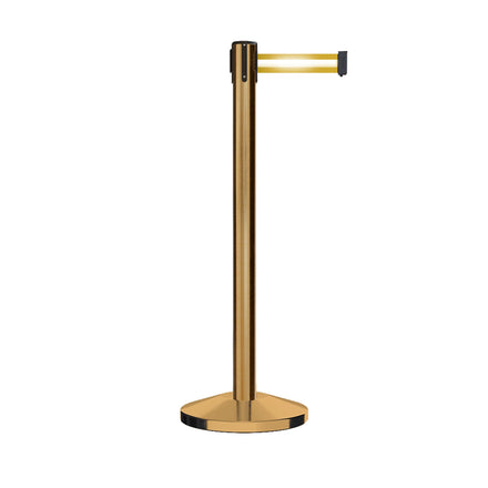 Retractable Belt Barrier Stanchion, Satin Brass Post, 12 Ft. Belt - CCW Series RBB-100