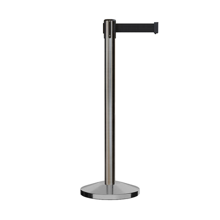 Retractable Belt Barrier Stanchion, Satin Stainless Steel Post, 11 Ft. Belt - CCW Series RBB-100
