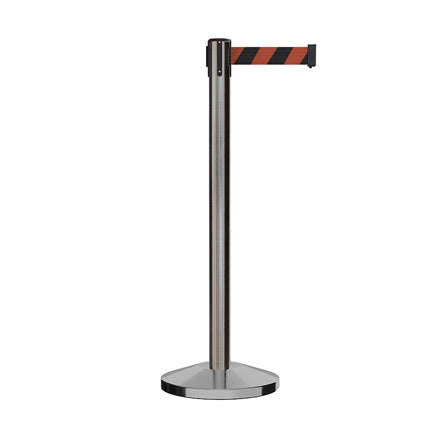 Retractable Belt Barrier Stanchion, Satin Stainless Steel Post, 9 Ft. Belt - CCW Series RBB-100