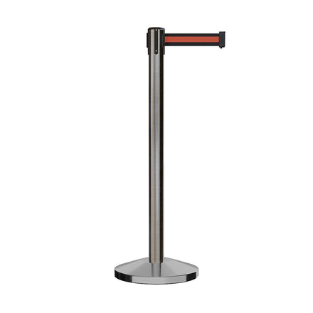 Retractable Belt Barrier Stanchion, Satin Stainless Steel Post, 9 Ft. Belt - CCW Series RBB-100