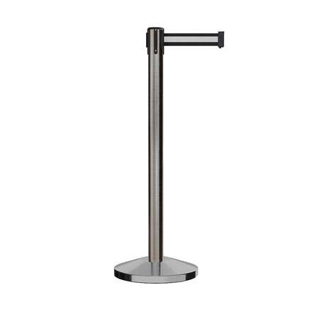 Retractable Belt Barrier Stanchion, Satin Stainless Steel Post, 7.5 Ft. Belt - Montour Line M630